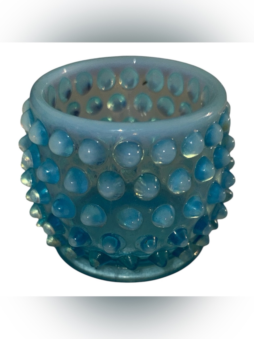 Fenton Blue Opalescent Mustard Jar candle holder vintage